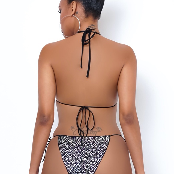 Two Piece Black Rhinestone Swimsuit - Picture 2 of 2